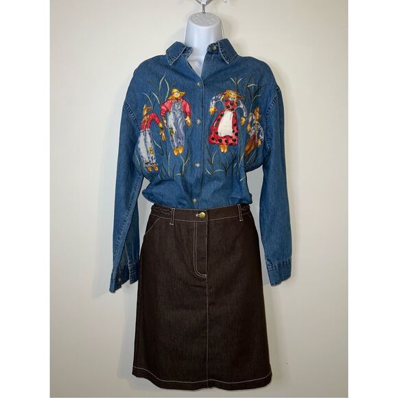 Women’s Fall Scarecrow Festive Button Down MEDIUM - Picture 1 of 8